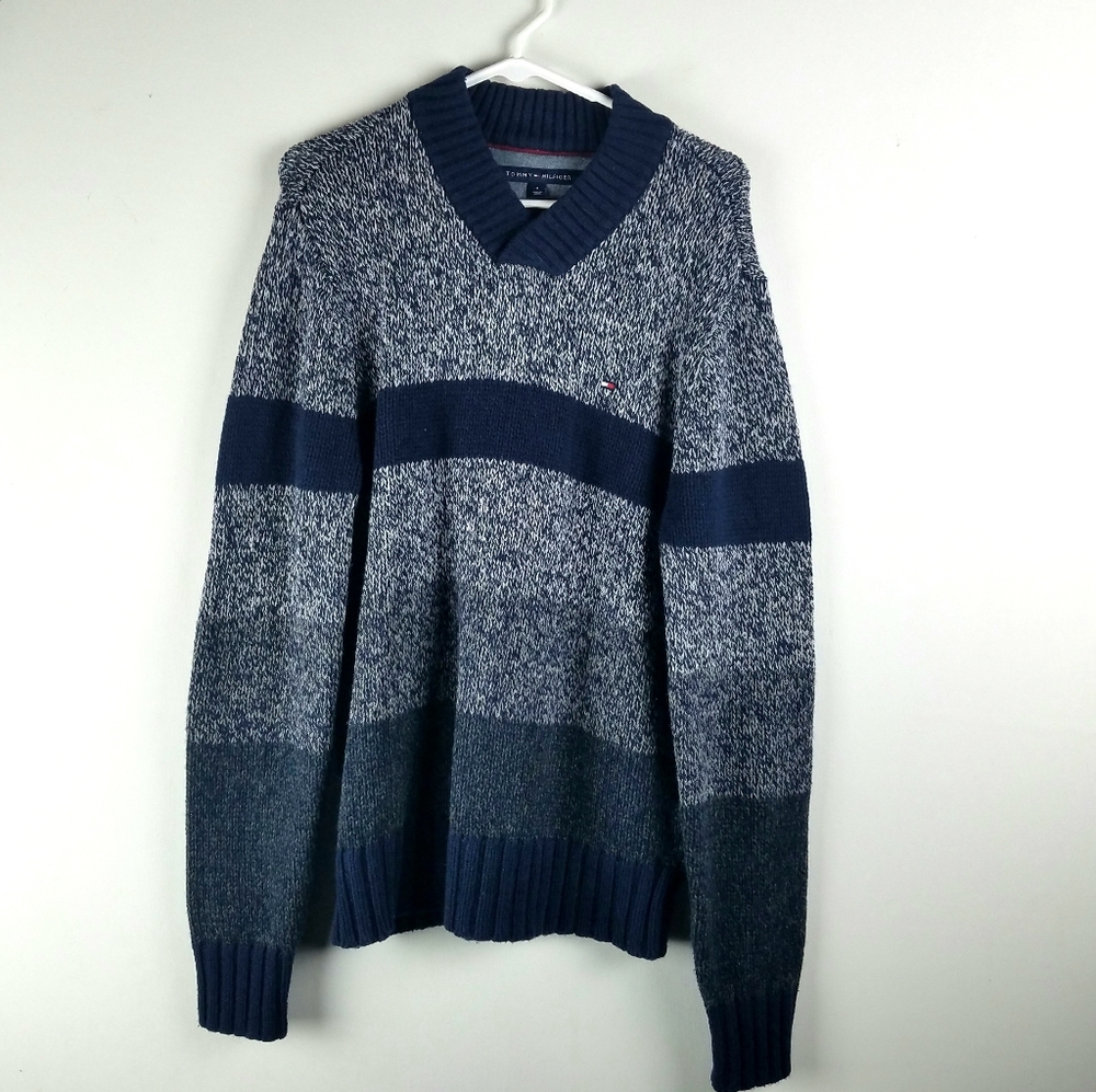 Tommy Hilfiger Mens Striped Sweater Luxury Blend M